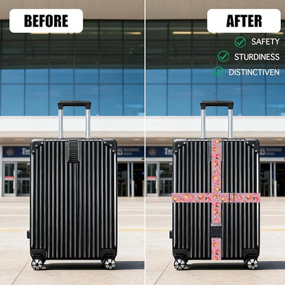 Nuxovilar Luggage Straps of 2 Set Peaches and Stars Candy on Pink Pattern, Durable Material 1.96 * 70.86 Inches for Suitcases, Travel Essentials for 22-28 Inch Luggage, Ideal for Summer Vacations