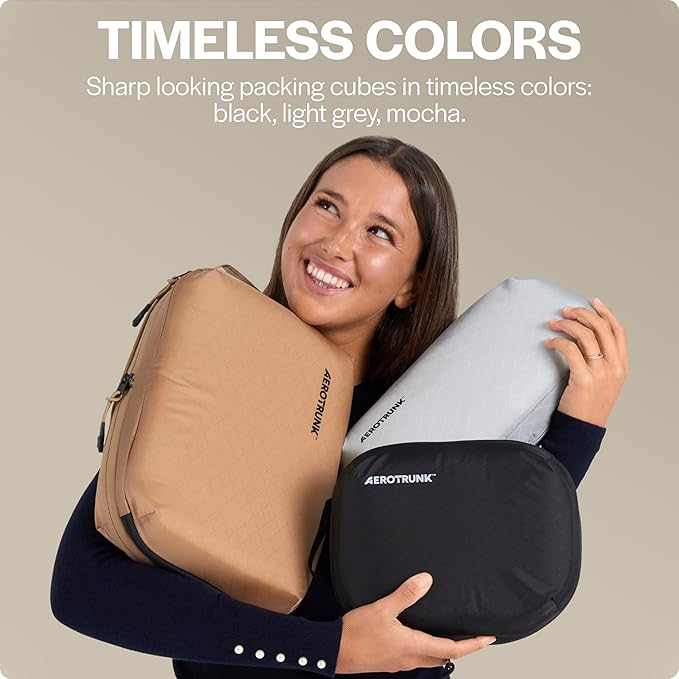 Aerotrunk Ultralight Compression Packing Cubes - Lightweight Travel Organizers for Suitcases and Luggage (6-Pack, Black)