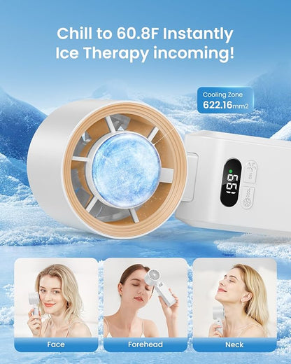 Kimguard 2 Pack Handheld Portable Turbo Fan with Ice Cooler, Speed (1-199) 5500mAh*2 Rechargeable Personal Fan,[20H Cooling Time] Mini Yet Powerful, Small Pocket Fans for Travel/Outdoor/Office, White