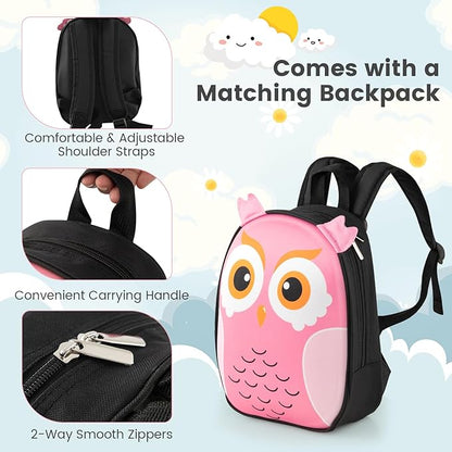 Goplus 2PC Kids Carry On Luggage Set, 16" Rolling Suitcase & 12" Backpack, Airline Approved Travel Trolley Luggage with Wheels for Toddlers Children Girls Boys (Owl)