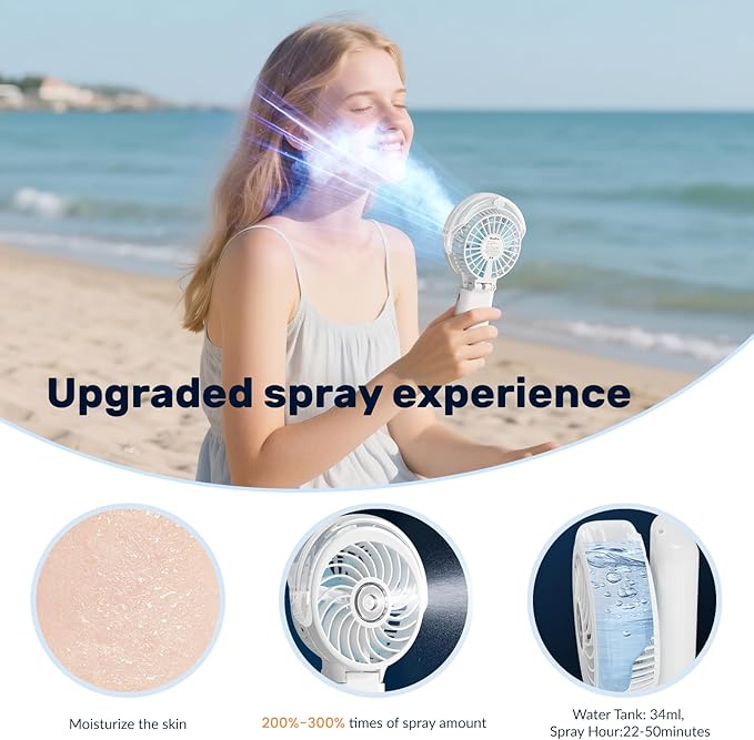 HandFan 5200mAh Upgraded Personal Misting Fan, Rechargeable Handheld Mister Fan, Spray Water Mist Fans, Portable Cooling AC, Electric Mini Hand Fans for Beach Travel Outdoors(White)