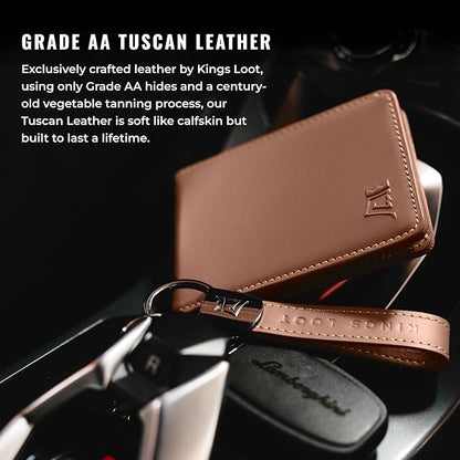 Kings Loot Wallet for Men | Minimalist Slim RFID Blocking Leather Design with Cash Pocket & Card Pull Strap | Holds 1-15 Cards | Stylish & Durable Wallets (Bourbon)