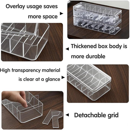2 Pack Plastic Cord Organizer Box with 20 Wire Ties, Electronics Accessories Storage Case, Clear Cell Phone Cord Storage Organizer with 8 Compartments for Home Office Desk Organizers