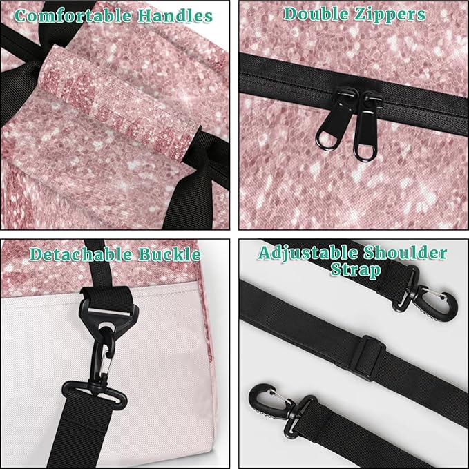 Personalized Kids Sports Duffel Bag with Name Custom Weekender Overnight Bag for Boys Girls Gym Bag Travel Dance Gymnastics Duffel Bag, Light Pink Glitter