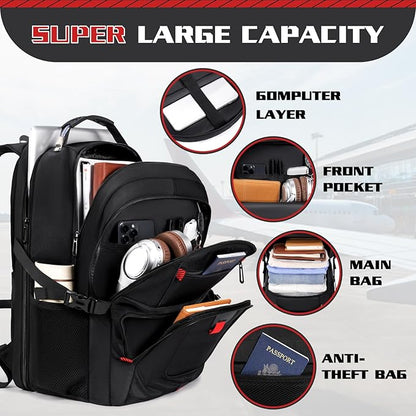 50L Travel Backpack, 17 inch Laptop Backpack for Men, Extra Large Sturdy TSA Friendly with USB Port College School Rucksack Bag Gifts for Him Men Women, Black