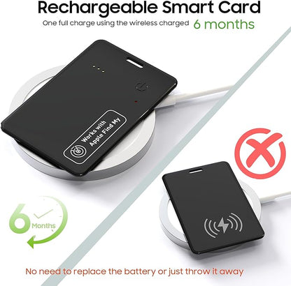 2-Pack Wallet Tracker Card for Apple Find My(iOS Only), Rechargeable Thin Finder with Wireless Charging - Portable Item Locator for Keys, Luggage, Passports and Bags