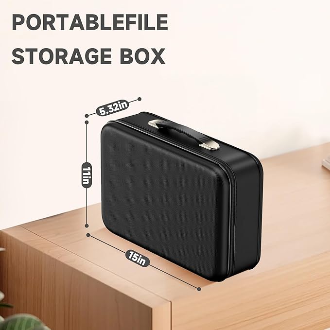 Fireproof Document Box,Fireproof and Waterproof Document Safe,Portable File Storage Box With Lock,Large Capacity,Hard Shell Material,For Storing Important Documents and Valuables (black)