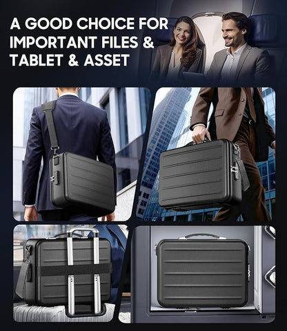 Fireproof Document Box with Lock, Hard-Shell Fireproof Safe for Home Documents, Portable Travel Fire Proof File Box for Passport Laptop Certificates, Black