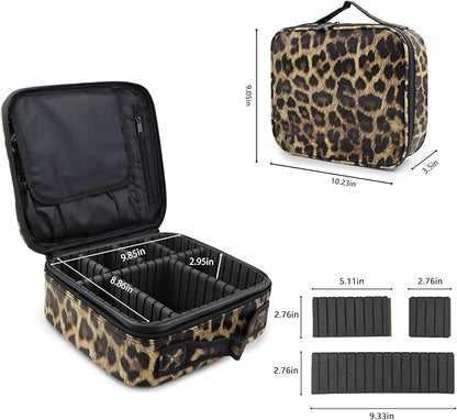 Travel Makeup Train Case Cosmetic Case Organizer Portable Artist Storage Bag with Adjustable Dividers for Cosmetics Makeup Brushes Toiletry Jewelry Digital Accessories (leopard print)