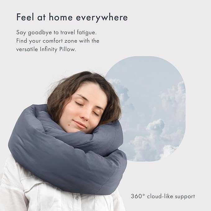 Huzi Infinity Pillow - Travel Neck Pillow - Versatile Soft 360 Support Scarf - Machine Washable - Home Travel Flight Road Trips Airplane Sleeping (Midnight Grey)