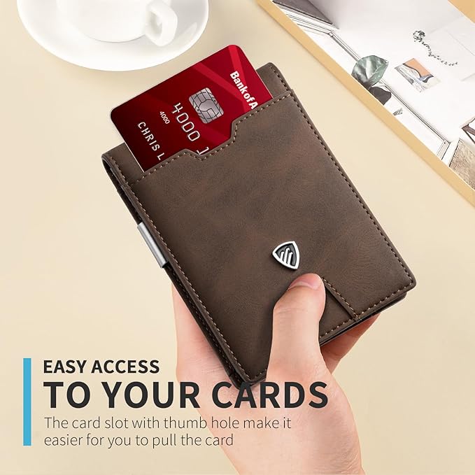 RUNBOX Mens Slim Wallet with Money Clip RFID Blocking Bifold Credit Card Holder for Men with Gift Box