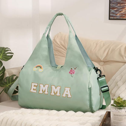 Personalized Duffel Bag Custom Sport Gym Travel Bags Embroidered Name Text Customized Dry Wet Separated Weekend Waterproof Bag for Women Men (C-Green)