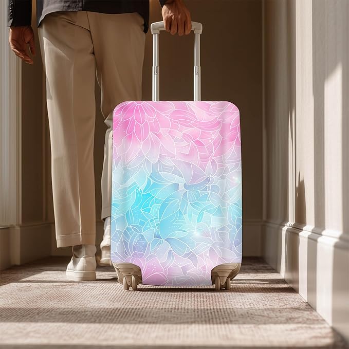 Gradient Floral Luggage Cover Suitcase Protector Washable Anti Scratch Protective Sleeve Travel Accessories Baggage Wrap Fits 22-24 Inch Suitcase Covers for Luggage Essentials