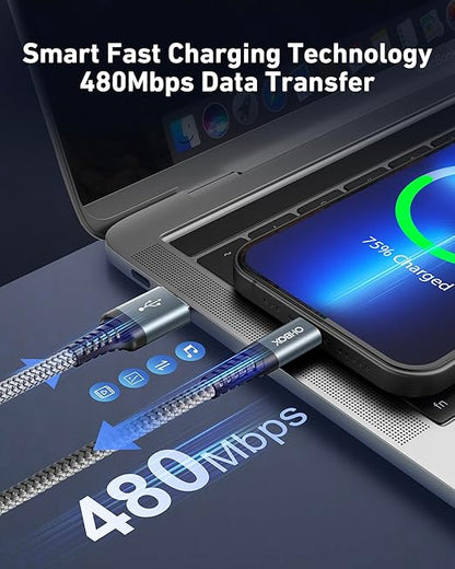 USB to USB C Cable 60W Fast Charging [2 Pack 6FT], USB A to USB C Cable for CarPlay, Durable Braided USB Type C iPhone Charger USBC Cord for iPhone 17/16/15/Pro Max/Plus, Samsung Galaxy S23 and More