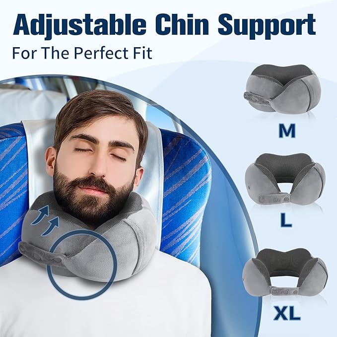 Neck Pillow for Traveling, Travel Pillows for Airplanes,100% Pure Memory Foam Travel Neck Pillow, Adjustable Flight Pillow, Portable Plane Accessories with Eye Mask, Earplugs, Carry Bag
