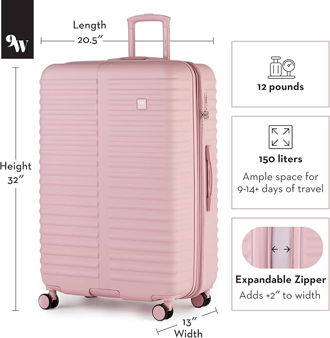 Nine West Suvi 32 Inch Expandable Luggage for Extended Trips & Cruises, Large Hardshell Suitcase with 360° Spinner Wheels, Lightweight Rolling Travel Case Muted Lilac