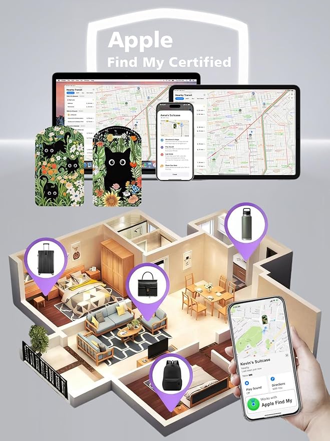 Luggage Tags Built-in Anti-Loss Tracker, Luxury Leather Luggage Tags for Suitcase, Travel Bags, Backpacks, Travel Organizer for Lost Baggage Prevention (Prairie Cat)