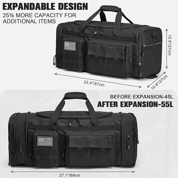 G4Free 3-in-1 Duffle Bag for Travel, Large Gym Duffle Backpack for Men Women with Shoes Compartment and Wet Pocket, Black