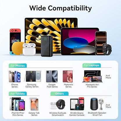 Power Bank, 10,000mAh Portable Charger PD 30W Fast Charging External Battery Pack with Built-in USB-C Cable, Travel Phone Charger with USB-C&A Output for iPhone 17 16 15, Ipad, Samsung, Google Etc