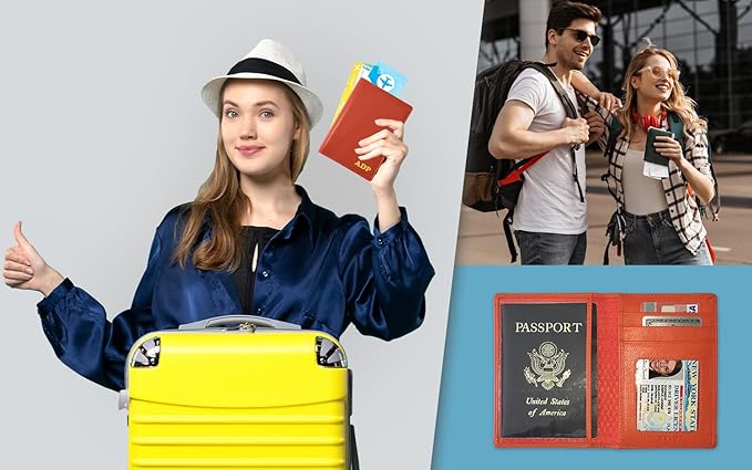 Personalized Monogrammed Orange Leather RFID Passport Wallet