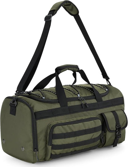 Gonex 45L Duffel Bag for Men, 3 in 1 Convertible Carry Gym Duffle with Shoe Compartment, Tactical Gear Loops, Water-Repellent Lining, Workout & Travel Bag (Army Green)