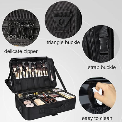 MONSTINA Large Capacity Makeup Case 3 Layers Cosmetic Organizer Brush Bag Barber Train Case Makeup Artist Box for Hair Curler Hair Straightener Brush Set and Cosmetics