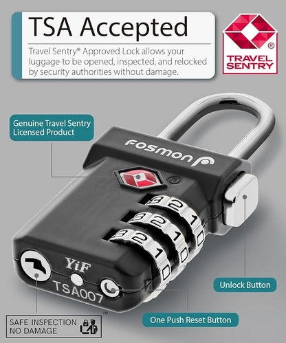 Fosmon TSA Approved Pink Locks for Luggage, Cute Suitcase Lock with Push Release Button for Extra Security, 3 Digit Combination Padlock for Travel, Backpack Zipper Anti Theft, Gym Locker, Women