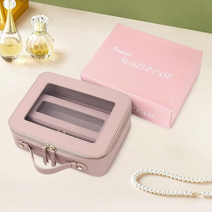 Pinkmik Clear Makeup Bag with Brush Bag 2pcs Waterproof Travel Case for Cosmetics and Toiletries Women's Cosmetic Organizer with Zipper (Pink, L+SLIM)