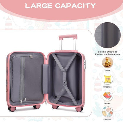 Somago 4 Piece Kid's Luggage with Backpack Set for Boys Girls Spinner 18" Hardside PC Rolling Carry on Suitcase with TSA Lock (Seashell Pink)