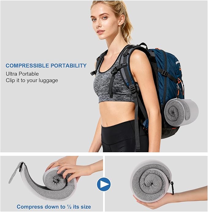 Travel Pillow, Memory Foam Neck Pillow Airplane for Long Flights, Portable Plane Cars Sleeping Travel Accessories with Eye Masks Earplugs (Black)