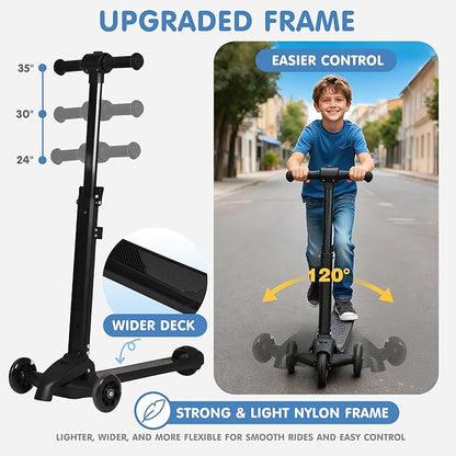 smilesun 4-in-1 Detachable Scooter Luggage for Kids & Teens, Hardside Ride-On Suitcase with Dinosaur Design, Lightweight Foldable, Perfect Travel Gift for Boys(Light Blue 22-inch)