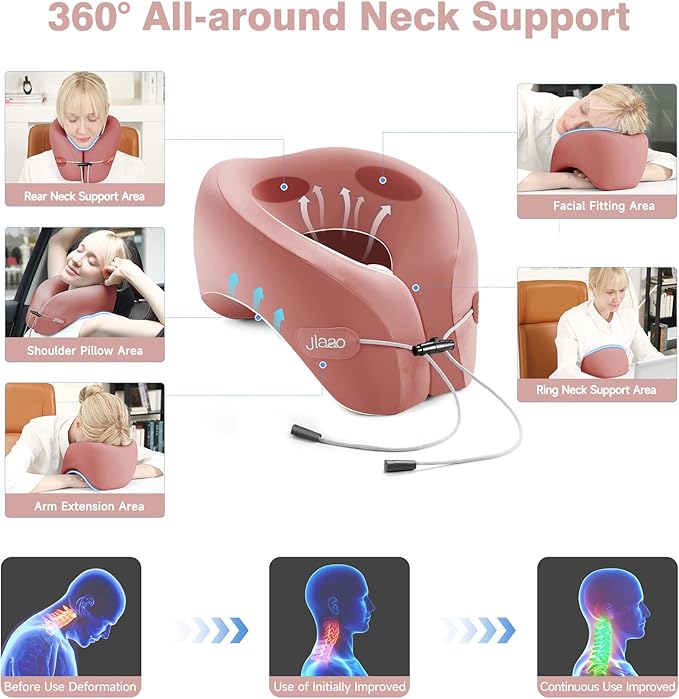 jiaao Neck Pillow Airplane, Ergonomic Memory Foam Travel Pillows for Long Flights, 3D Eye Masks, Ear Plugs and Portable Drawstring Bag, Napping Pillow for Home, Sleep Rest, Family and Travel Use