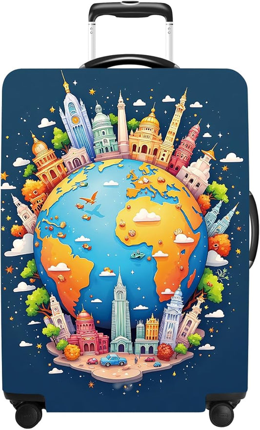 Luggage Cover Washable Suitcase Protector Anti-Scratch,Stretchable Fit for 20-34Inch Luggage Durable Travel Bag Cover with Zipper Closure (Earth, XL(fits 32-34Inch suitcase))