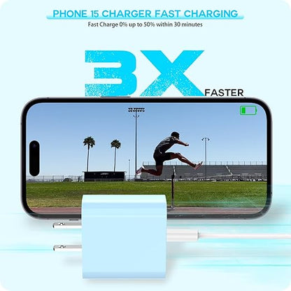 【Apple MFi Certified】20W USB C Fast Charger iPhone 17 16 15 Charge Block 3Pack 6 FT TypeC Fast Charger Cable for iPhone 17/17 Pro/17 ProMax/iPhone 16/16 ProMax/15 Plus All USB C Charging Devices(Blue)