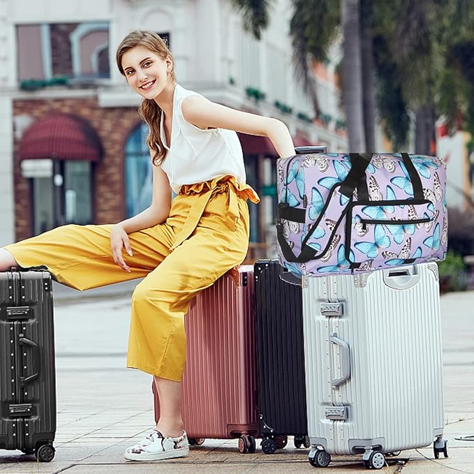 F.FETIVIN Weekender Bag Carry On Travel Duffle Medium Overnight Bag for Women(Butterfly)