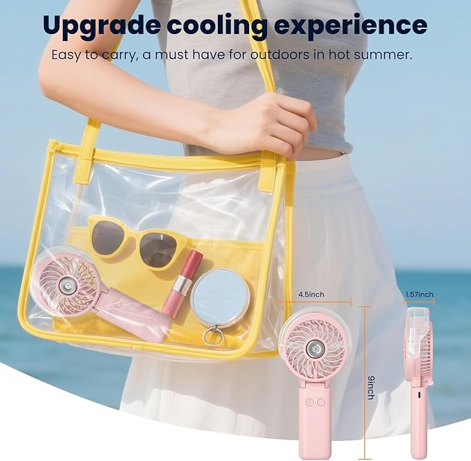 HandFan 5200mAh Upgraded Handheld Misting Fan, Personal Mister Fan, Spray Water Mist Fans USB Rechargeable, Electric Mini Cooling Ice AC Fans for Summer Beach Travel Gifts for Women(Pink)