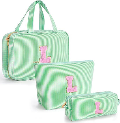 Cute Toiletry Makeup Bag for Women Girls - Personalized Teenager Girl Gift Ideas | Initial Make Up Bag | Gifts for Women Friends | Skin Care Bag | Tween Girls Trendy Stuff - Green L