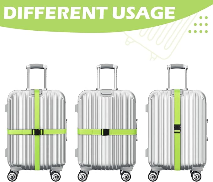 Reginary 8 Pcs Luggage Straps Suitcase Tags Set 4 Travel Adjustable Suitcase Belt 4 PU Leather Luggage Tags ravel Accessories (Green)