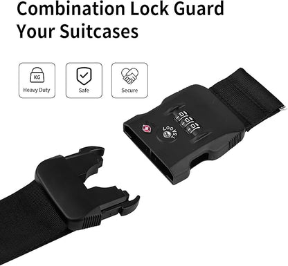 Luggage Straps, TSA Approved Black Heavy Duty Suitcase Belt with Combination Lock, Adjustable Cross Strap for Checked and Carry-On Bags, Includes ID Name Tags (1-Pack)