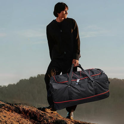 Vomgomfom 32" Soft-Sided Foldable Wheeled Travel Duffel Bag,Expandable 110L to 140L Rolling Cargo Bag with 2 Wheels and Multiple Pockets,Black-red