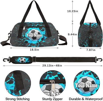Custom Your Name 3D Light Wall Football Soccer Personalized Text Gym Duffle Bag for Kids,Sports Bag for Teens Boys & Girls Small Waterproof Overnight Weekender Carry School Practice Travel Bag