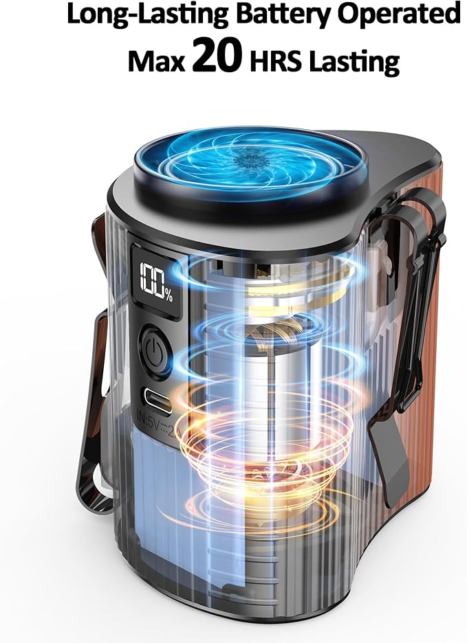 Portable Mini Waist Fan, Personal Waist Clip On With Max 20H Working Time, 5 Speeds 11000RPM Strong Airflow, Rechargeable Hands-free Wearable Belt Fan for Outdoor Jobsite Camping Traveling Fishing