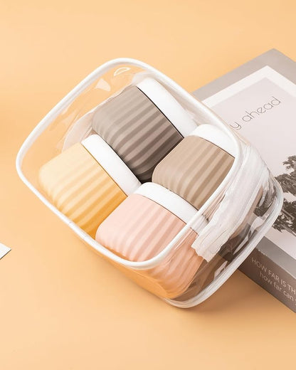 Travel Containers for Toiletries 4 Pack, TSA Approved Travel Size Toiletries, Travel Size Containers, With Clear Bag Leak Proof Silicone Jars, Travel Essentials Creams Jars Carrying Small Items