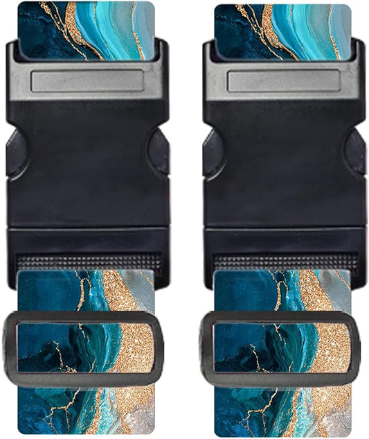 Nuxovilar Luggage Straps of 2 Set Blue & Gold Fluid Art Pattern, 1.96x90.5 inches - Luggage Straps for Suitcases, Nice for Art Lovers, Travel, Adventures