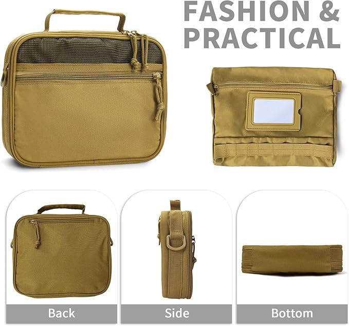 SMONT Toiletry Bag for Men Travel Toiletry Organizer Dopp Kit Organizer Toiletries Travel Bag Shaving Hygiene Bag Bathroom Hanging Men's Toiletry Bag for Short Trips Khaki