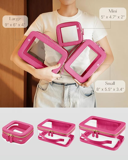 Clear Cosmetic Bag Set for Women Makeup Bag with Handle, 3 Pcs Travel Toiletry Bag Transparent Cosmetic Case Portable Make Up Organizer Bag for Essentials