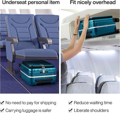 Hanke 16 Inch Small Carry On Luggage Hard Shell Top Opening Aluminum Frame Suitcase with Spinner Wheels, Underseat Front Open Luggage for Men & Women Business Travel and Short Trips, Caribbean Blue