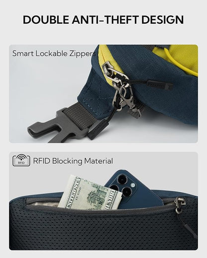 WATERFLY Lightweight Small Fanny Pack: 1.5L Mini Slim Crossbody Waist Belt Hip Bag with RFID Blocking, Anti-Theft & Water Resistant Pouch for Women Men Travel Hiking Running Walking EDC