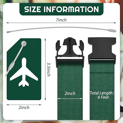 Weewooday 8 Pcs Luggage Straps Suitcase Tags Set for TSA Approved, 4 Travel Adjustable Suitcase Belt, 4 Silicone Luggage Tags with Name ID Card Travel Accessories(Dark Green,Airplane)