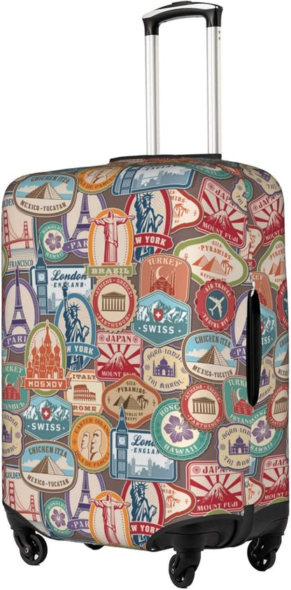 National Landmarks Stickers Luggage Cover Washable Suitcase Protector, Monuments Stamps Stickers Luggage Tag Birthday Gifts (XL 29-32 Inch Luggage)